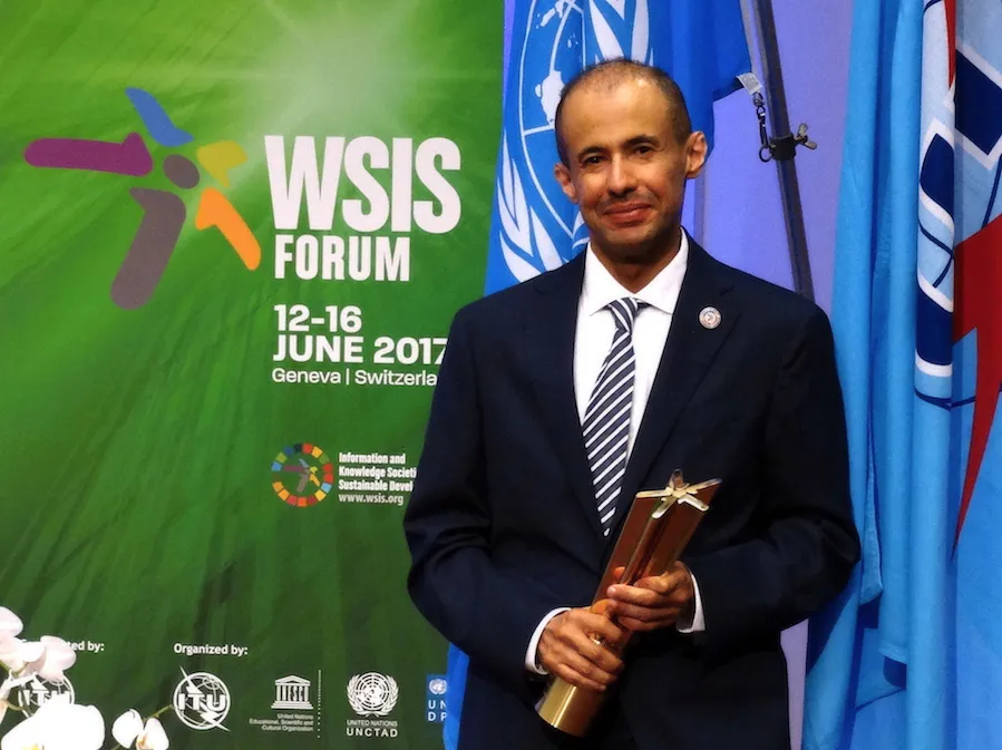 Prof. Alnajem with the WSIS Prize trophy, WSIS Forum 2017.